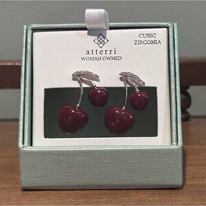 Atterri Sparkling Cubic Zirconia Cherry Dangle Earrings in Box.